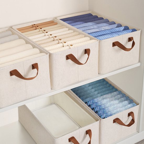 2 stuks Duurzame Katoen-Linnen Opbergbox met Stalen Frame - 25L - Opvouwbaar en Stapelbaar - Ideaal voor Kleding en Speelgoedopslag 47x29x19 cm