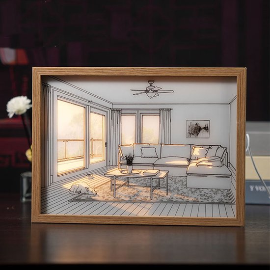 3D LED Nachtlamp – Houten Sfeerverlichting met USB-voeding en 3 Lichtkleuren