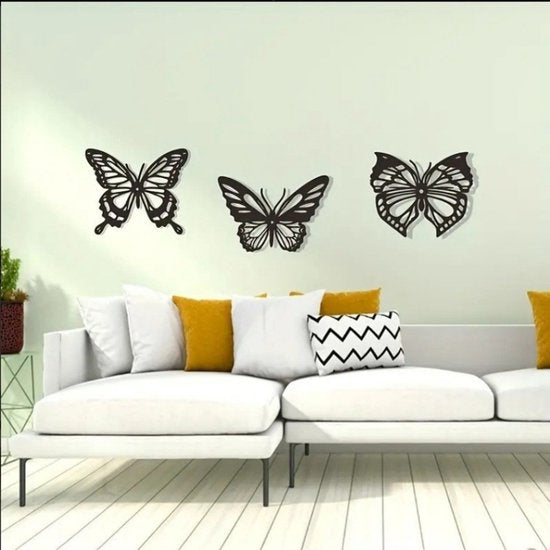 Metalen Vlinder Wanddecoratie 3-pack – Modern Zwart – Binnen & Buiten – 3D Effect – Uniek Design