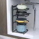 4 Lagen Verstelbaar Pannenrek van Premium Koolstofstaal - Ruimtebesparend, Multifunctioneel & Stevig - Perfect voor Potten, Pannen & Keukengerei-zwart