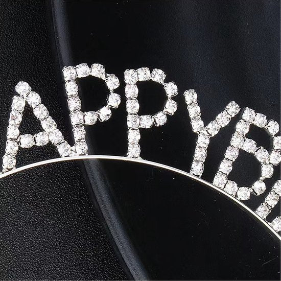 Happy Birthday Tiara en Sjerp-Met text "Birthday Queen"- Ideaal als Cadeau voor Verjaardagen-birthday diadeem-Zilver