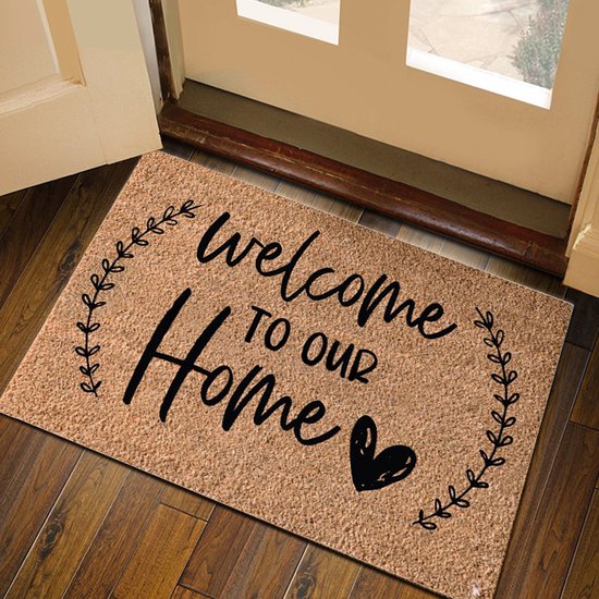 Luxe Welkom Deurmat – "Welcome to Our Home" – Slijtvaste Antislip Schoonloopmat – Duurzaam en Stijlvol Polyester Ontwerp-48x81 cm
