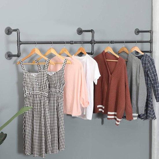 Wandgemonteerde matzwarte metalen kledingstang 180 cm 50 kg