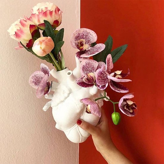 hartvormige bloemenvaas van hars - Elegante Stijl - Perfect voor Elke Gelegenheid-Wit 18*10*24cm
