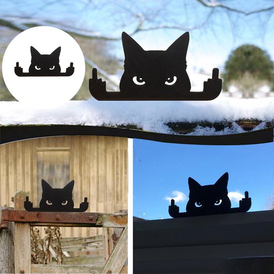 Unikorf 2-delige dierenkattenspion tuindecoratie, zwart