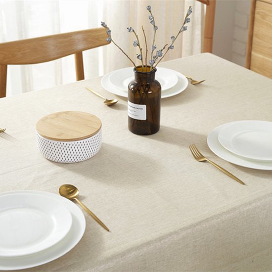 TDR-Waterdicht linnen effen kleur tafelkleed - Beige 135 * 220 CM