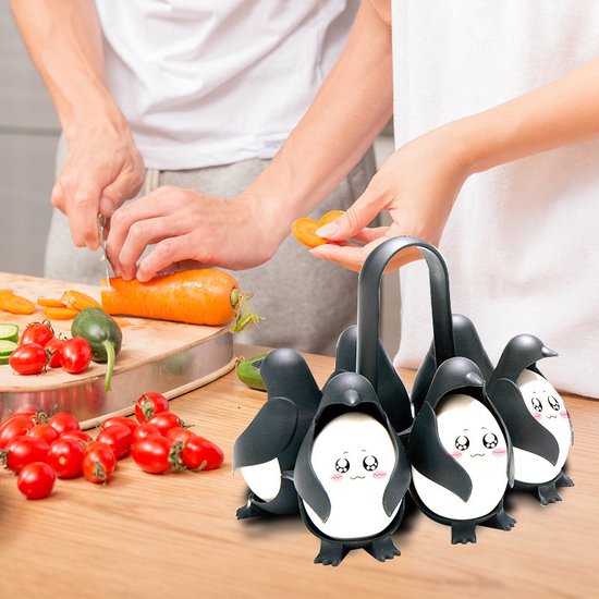 Pinguïn eirhouder met opvallend design-eierkoker-zwart