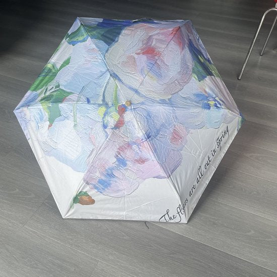 Opvouwbare Paraplu met Witte Rozen Schilderij - Zonbescherming Anti-UV UPF50+ - Windproof - Compact en Draagbaar - Lichtgewicht - Duurzaam Ø102cm