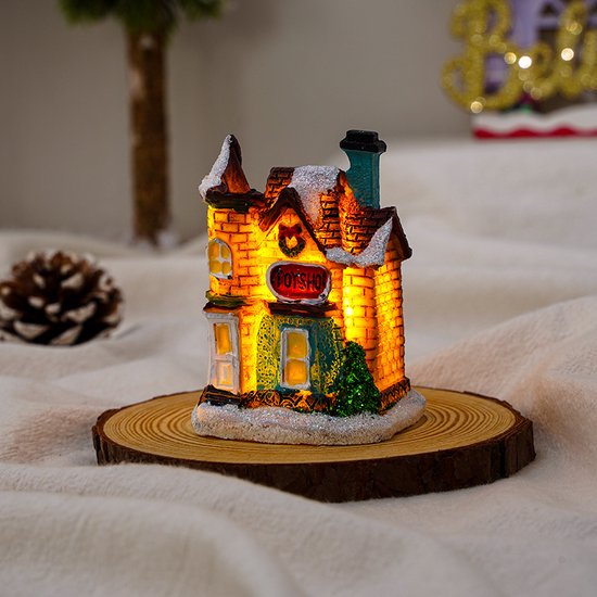 6 stuks Verlichte Kersthuisjes – Sfeervolle Miniaturen met LED-Verlichting-Warme Sfeerdecoratie voor de Feestdagen