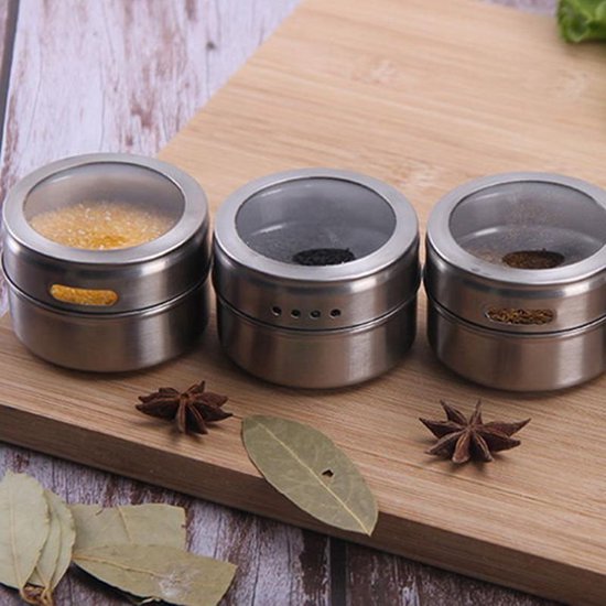 Roestvrijstale Magnetisch Kruidenrek met 9 kruidenpotjes-kruiden en specerijen rek -silver