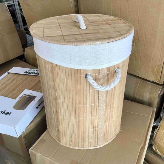 Pepco Bamboe Wasmand met Deksel – 40 Liter – Ronde Wasgoedmand met Uitneembare Waszak en Handgrepen – 34 x 45 cm – Naturel