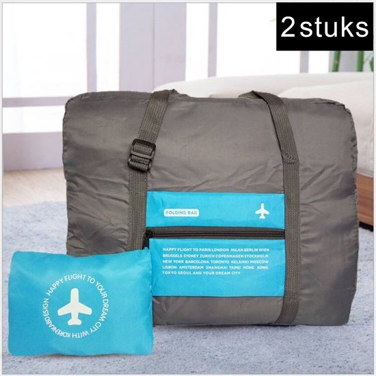 2 stuks Draagbare opvouwbare opbergtas -Handbagage Reistas-Grote capaciteit 32Liter- blauw