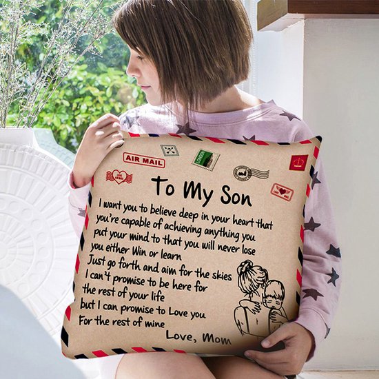 TDR - Sierkussensloop - 45x45 cm  - leuk als cadeau voor moeder naar zoon -  "To my son"