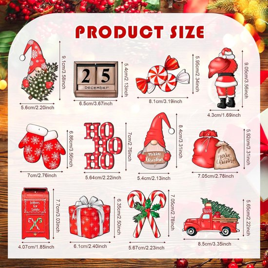 24-delige Rode Houten Kerstdecoratieset – Klassieke Kersthan