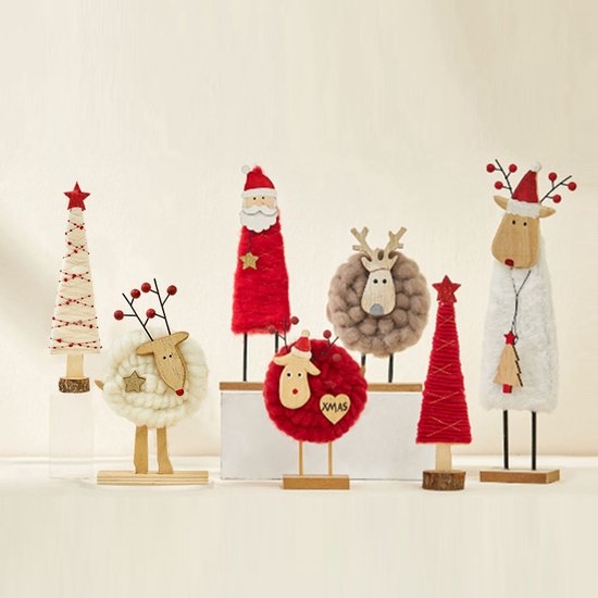 7-delige luxe kerstdecoratieset – Vilten rendieren, kerstbomen en schapen – Unieke feestelijke versiering van hoogwaardige kwaliteit
