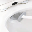 2 Stuks Antibacteriële Siliconen WC-borstel Set met Platte Brede en Ronde Borstelharen - Inclusief Borstelhouder - grijs