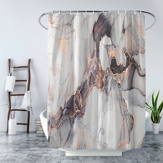 Waterdicht douchegordijn met Abstracte Marmer Geometrische Patroon - Luxe Uitstraling, Uitstekende Waterbestendigheid - Hoogwaardig, Extra Dik, Gemakkelijk te Installeren-grijs