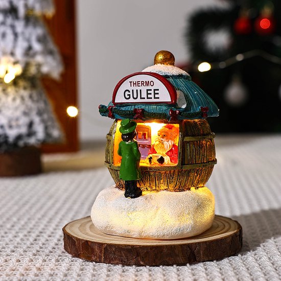 6 stuks Mini Kerstdorp met LED-verlichting – Cadeauwinkel, Snoepwinkel & Thermo Gulee-betoverende kerstsfeer