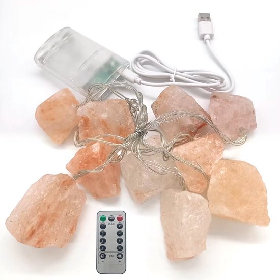 Roze Himalaya Zout Crystal Rock Led-lichtsnoer 2m, 10 lampje