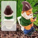 Grappige Kabouter Tuinornamenten-Kabouter op het Toilet met Mobiele Telefoon 5*7*12,5cm