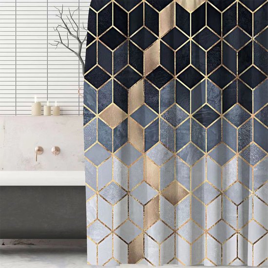 Unikorf Douchegordijn 180x200 grijs marmerpatroon