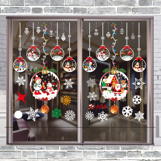 Kerst Raamstickers met Sneeuwvlokken en Kerstballen - Herbruikbaar en Statisch-35.5*50cm