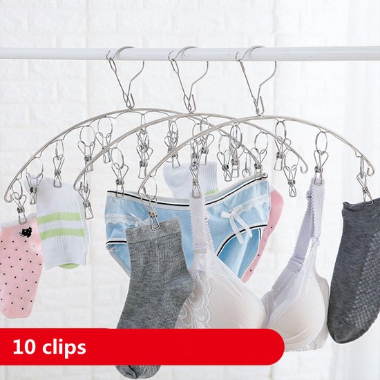 3x RVS Sokkenrek en Ondergoed Droger met 10 knijpers