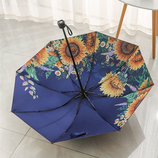 TDR-Opvouwbaar bloem paraplu - Zonbescherming Anti-Uv UPF50 + -Windproof- Stevig paraplu met diameter van 97 cmmarineblauw