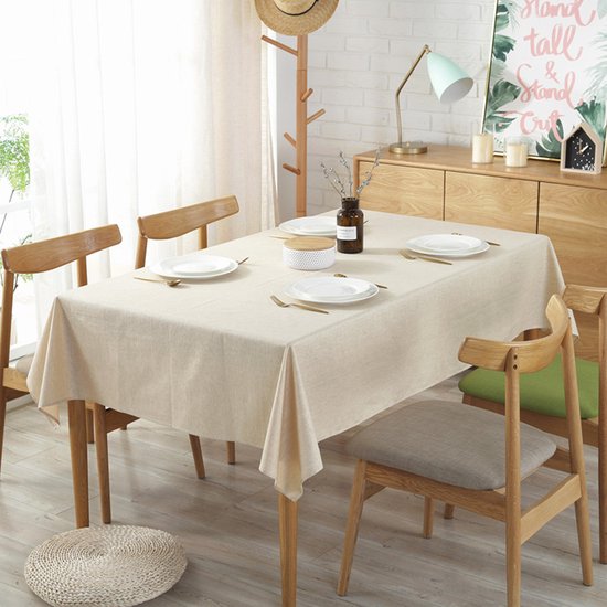 Waterdicht linnen effen kleur tafelkleed - Beige 135 * 220 CM