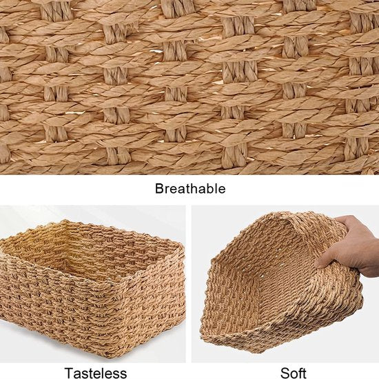 4 delige Natuurlijke Rieten Handgeweven Opbergdozen set-Rust