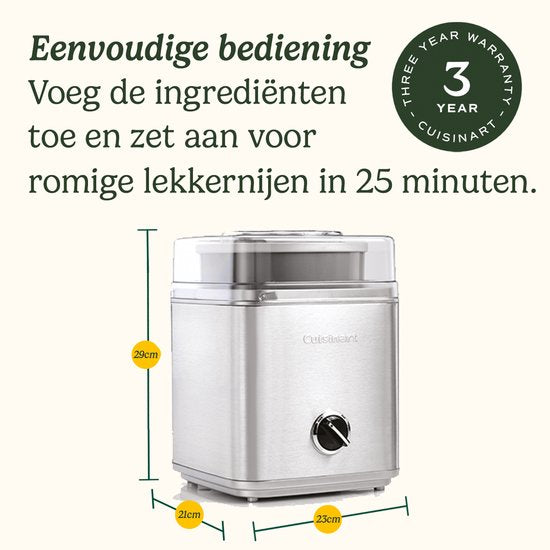 Cuisinart - Deluxe IJsmachine - Sorbet- en frozen yoghurtmaker - IJsmaker - Zilver - 2L