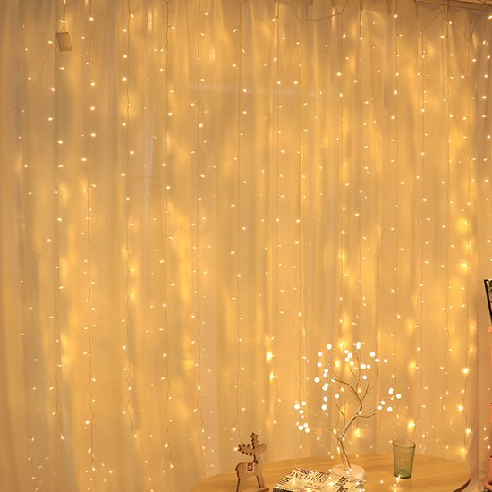 LED-lichtgordijn - Decoratief Gordijn met 300 LED's - Waterdicht - 8 Modi Afstandsbediening met USB-aansluiting voor Binnen en Buiten - 3m x 3m