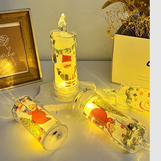 6-delige kerstdecoratie LED-kaarsenset - Sneeuwman & Kerstman motieven- Kerstcadeau - 6,5*18,5cm