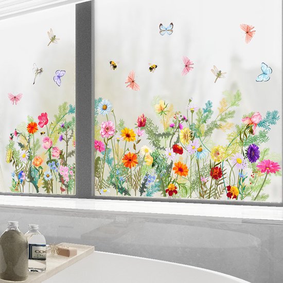 Betoverende Tuinbloemen Muurstickers - Milieuvriendelijk PVC - Levendige Decoratie voor Woonkamer, Slaapkamer, Keuken, en Meer-30x60cm
