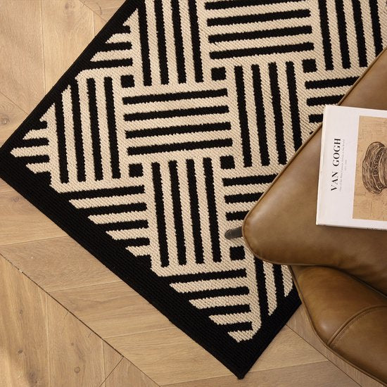 Antislip Deurmat 60x90cm Zwart - Geometrisch Patroon, Wasbaa