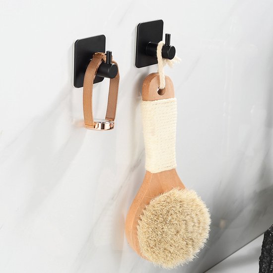 8 stuks Zelfklevende RVS haken - Unikorf, Zwart, 4,5x3cm