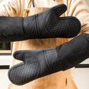 2 Stuks/1 Paar Siliconen Ovenwanten met Zachte Katoenen Voering , Extra Lange Hittebestendige Ovenhandschoenen Voor Bakken, Koken, Grillen-zwart