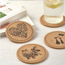 12 Kurken Onderzetters met Houder - Katten, Rozen, Koffiepri