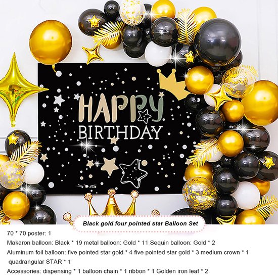 47-delige verjaardagset - Goud en zwart - Feestdecoratie
