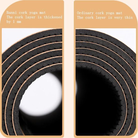 Yoga mat - Natuurlijk kurk en TPE - vrij van schadelijke stoffen, hypoallergeen en 100% (biologisch) afbreekbaar - zeer geschikt voor Yin Yoga en Kundalini Yoga met draagtas en draagband- 183x66x0,5 cm - lotus