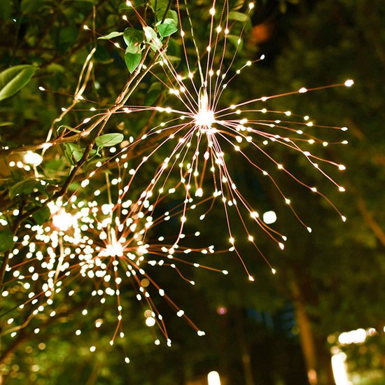led-vuurwerk lichtslinger-werkt op zonne-energie -200LED lichtjes- warm wit licht