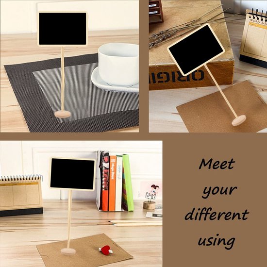 20 stuks Uniek Krijtbord op Houten Standaard- Compacte en Stijlvolle Tafeldecoratie of Bloemenaccessoire – Herbruikbaar en Ideaal voor Thuis & Horeca 8*17cm