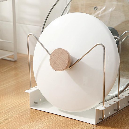 Verstelbaar RVS Pannenrek - Keukenorganizer - Wit
