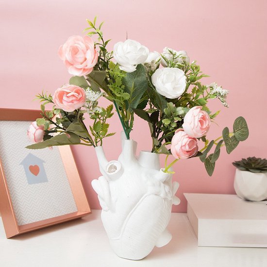 hartvormige bloemenvaas van hars - Elegante Stijl - Perfect voor Elke Gelegenheid-Wit 18*10*24cm