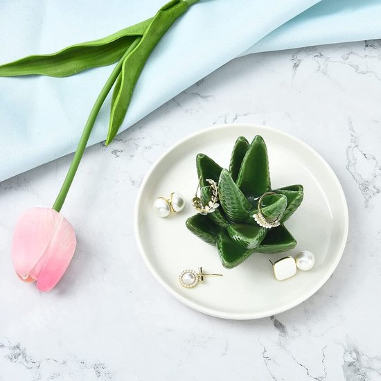 Keramische Cactus Sieradenhouders - Set van 2 - Ringhouders Groen/Wit