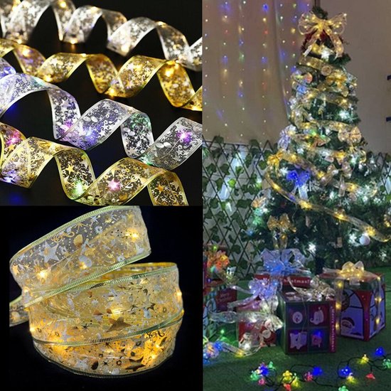 2 Stuks LED Kerstboom Licht Lint- 2m 20 Lichtjes-werkt op Batterij(incl. Batterijen) -kerstdecoratie-warm wit licht-goud