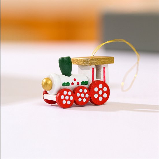 6 delige Houten kersthangers in de Vorm van Treinen – Kerstdecoratie in Cadeaubox