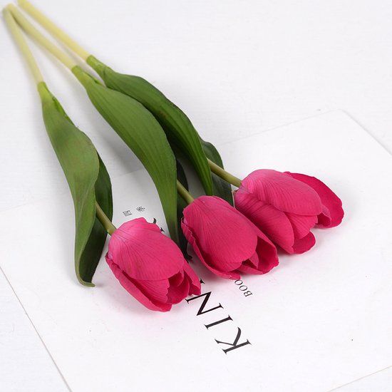 10x Realistische Rozerode Kunsttulpen - Duurzaam & Onderhoud