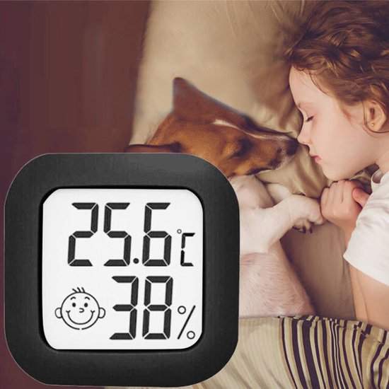 2-in-1 Mini Digitale Hygrometer en Weerstation - Temperatuur- en Luchtvochtigheidsmeter- zwart