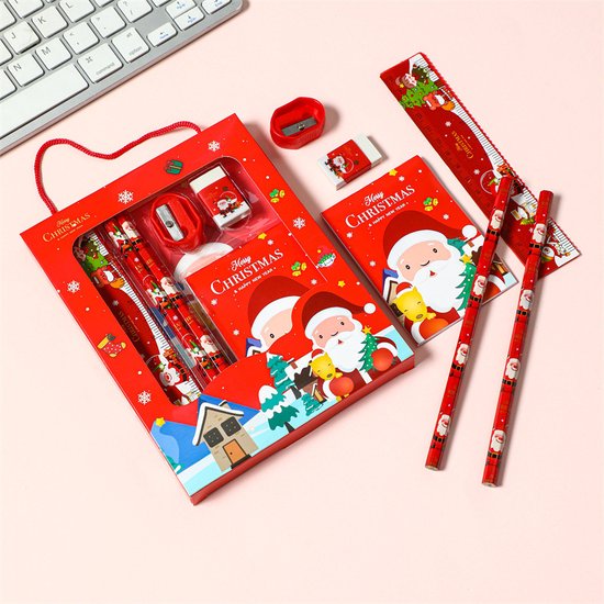 3 stuks Kerstcadeauset voor Kinderen - Feestelijke Schrijfwaren Giftbox met Kerstdesign